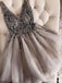 Grey V-neck Short Homecoming Dresses Online, Cheap Short Prom Dresses, CM870