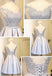Scoop Neckline Two Straps Gray Lace Beaded Homecoming Prom Dresses, Affordable Short Party Prom Dresses, Perfect Homecoming Dresses, CM289