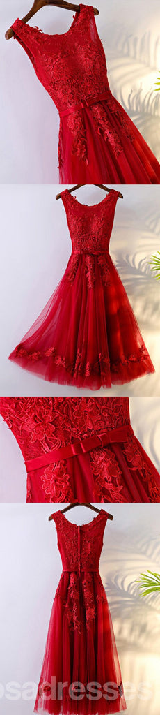 Red Lace Round Neckline Short Homecoming Prom Dresses, Affordable Corset Back Short Party Prom Dresses, Perfect Homecoming Dresses, CM245
