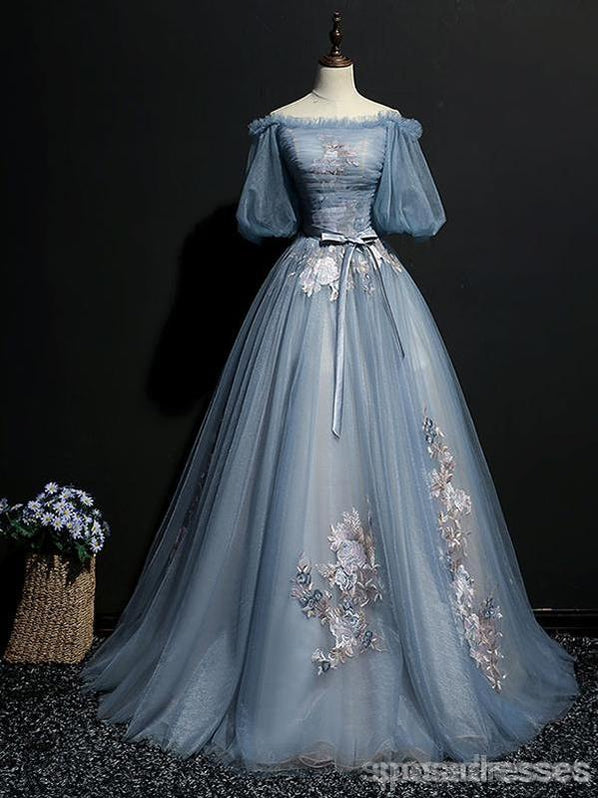 Blue A-line Off Shoulder Half Sleeves Long Party Prom Dresses, Dance D SposaDresses Blue A-line Off Shoulder Half Sleeves Long Party Prom Dresses, Dance D SposaDresses