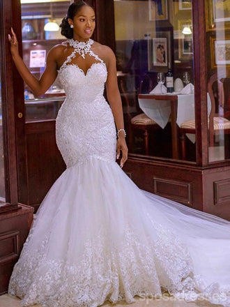 Ivory Wedding Dress With Blue Lace Flowers Backless Online Shop