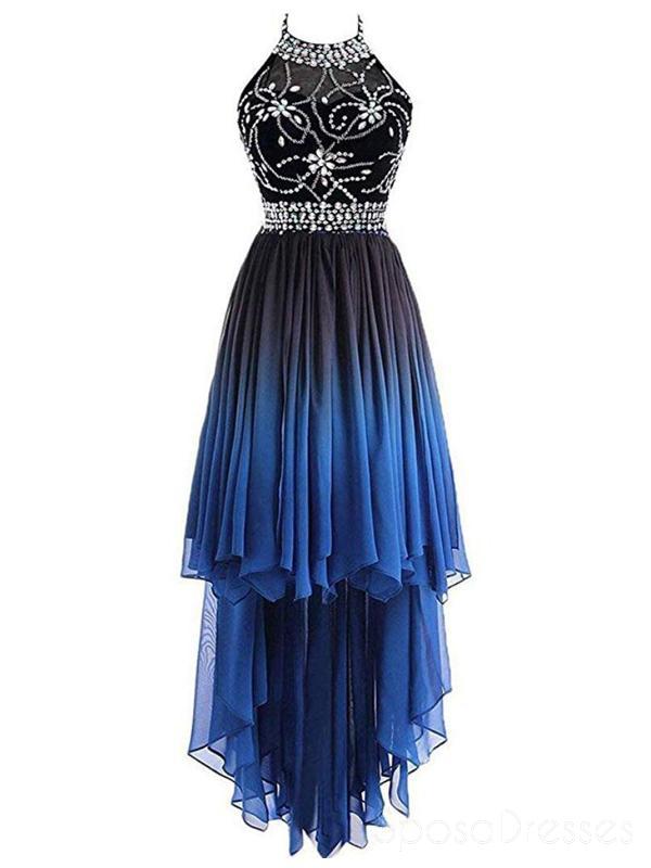 Halter Beaded High Low Chiffon Ombre Cheap Long Evening Prom Dresses, – SposaDresses Halter Beaded High Low Chiffon Ombre Cheap Long Evening Prom Dresses, – SposaDresses