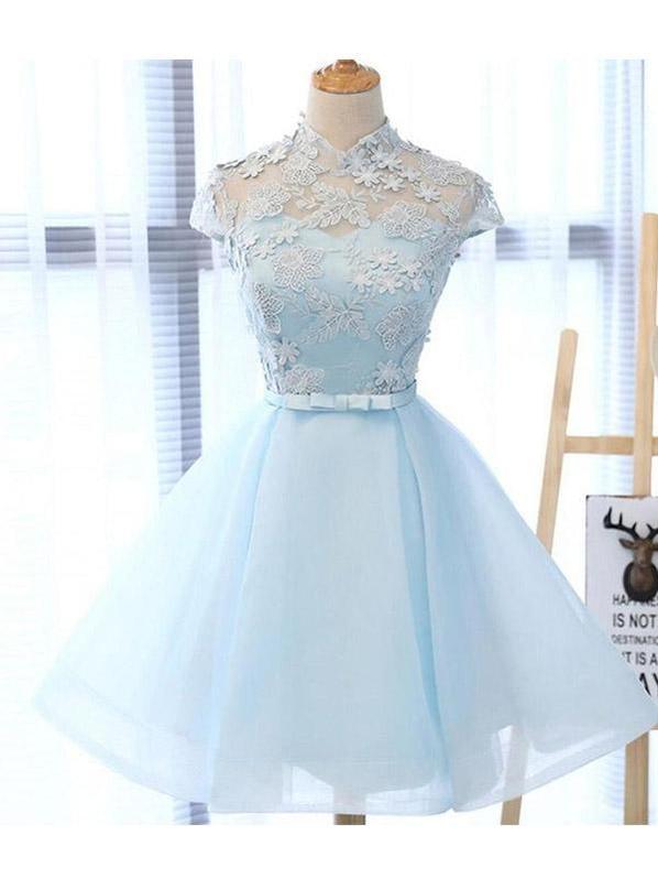High Neckline Light Blue Cute Homecoming Prom Dresses, Affordable Swee SposaDresses High Neckline Light Blue Cute Homecoming Prom Dresses, Affordable Swee SposaDresses