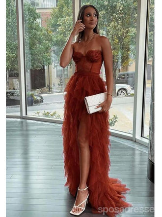 Rust A-line High Low Sweetheart Cheap Prom Dresses Online, Evening Dresses,12655