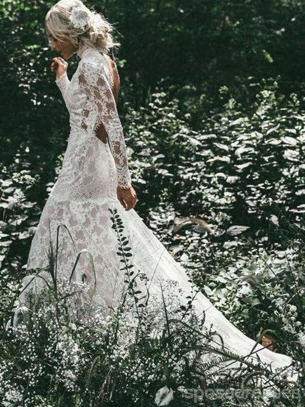 Long Mermaid Backless High Neck Long Sleeves Lace Wedding Dresses,WD75 SposaDresses Long Mermaid Backless High Neck Long Sleeves Lace Wedding Dresses,WD75 SposaDresses