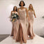 Spaghetti Straps Mermaid Blue High Slit V-neck Bridesmaid Dresses Gown Online, WG1040
