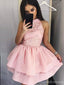 Unique Halter Lace Pink Short Cheap Homecoming Dresses Online, CM733