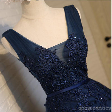 V Neck Navy Lace Beaded Short Homecoming Dresses Online, CM678