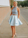 Baby Blue Halter Two Pieces Short Cheap Homecoming Dresses Online, CM726