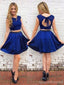 Two Pieces Royal Blue Open Back Short Cheap Homecoming Dresses Online, CM736