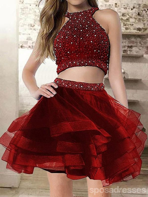 Two Pieces Burgundy Beaded Cheap Homecoming Dresses Online, Cheap Short Prom Dresses, CM737