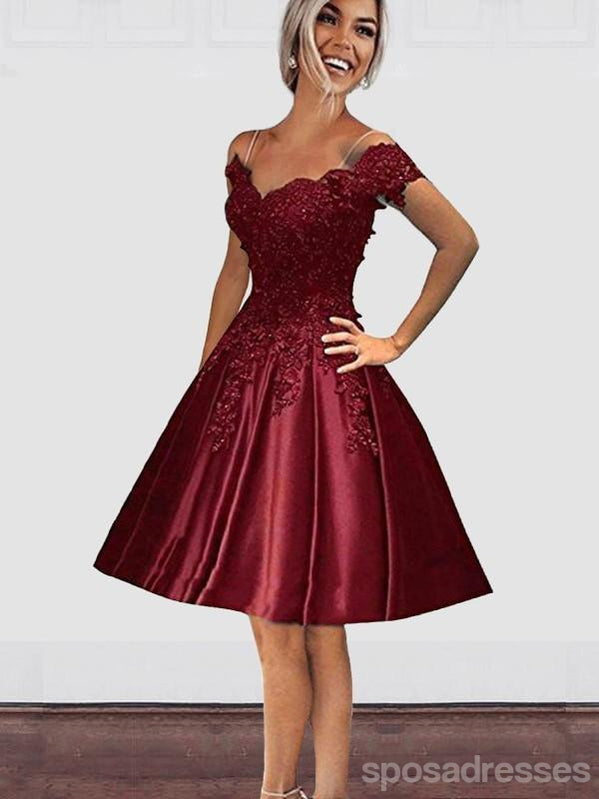 A-Line Round Neck Short Red Lace Homecoming Party Dress PD228