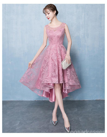 Pink Lace Scoop High Low Cheap Homecoming Dresses Online, CM694