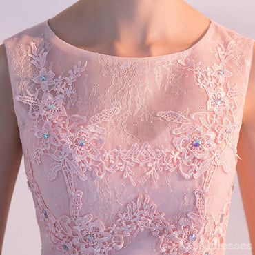 Illusion Blush Pink Lace Beaded Cheap Homecoming Dresses Online, CM696