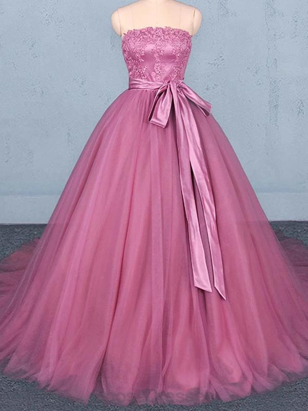 Strapless Hot Pink Ball Gown Cheap Evening Prom Dresses, Evening Party SposaDresses Strapless Hot Pink Ball Gown Cheap Evening Prom Dresses, Evening Party SposaDresses