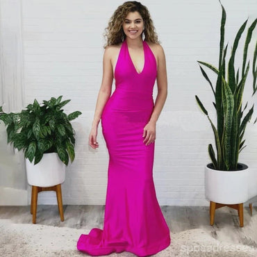 Hot Pink Mermaid Halter Backless Cheap Long Bridesmaid Dresses Online,WG1209