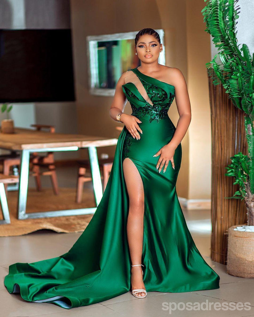 Emerald Green Satin Boned Black Girl Homecoming Dress