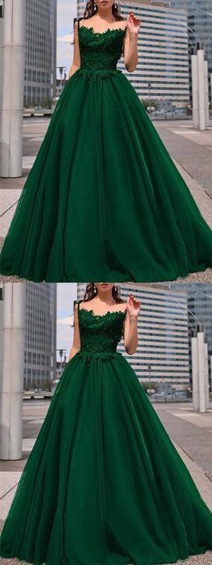 Green A-line Spaghetti Straps Long Prom Dresses Online,Dance Dresses,12613