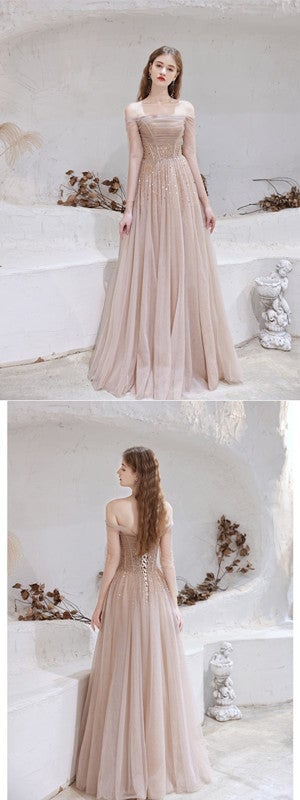 Elegant A-line Off Shoulder Long Prom Dresses Online,Evening Party Dresses,12763