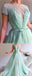 Mint Green A-line Short Sleeves Jewel High Slit Long Prom Dresses Online,12795