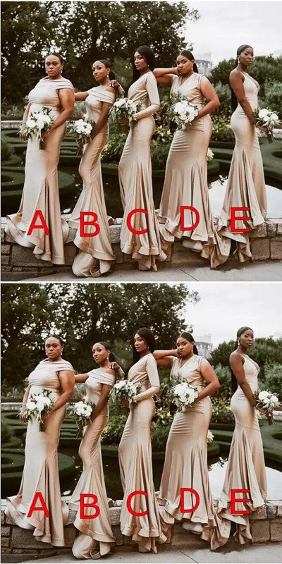 Mismatched Champagne Mermaid Cheap Long Bridesmaid Dresses Online,WG1201