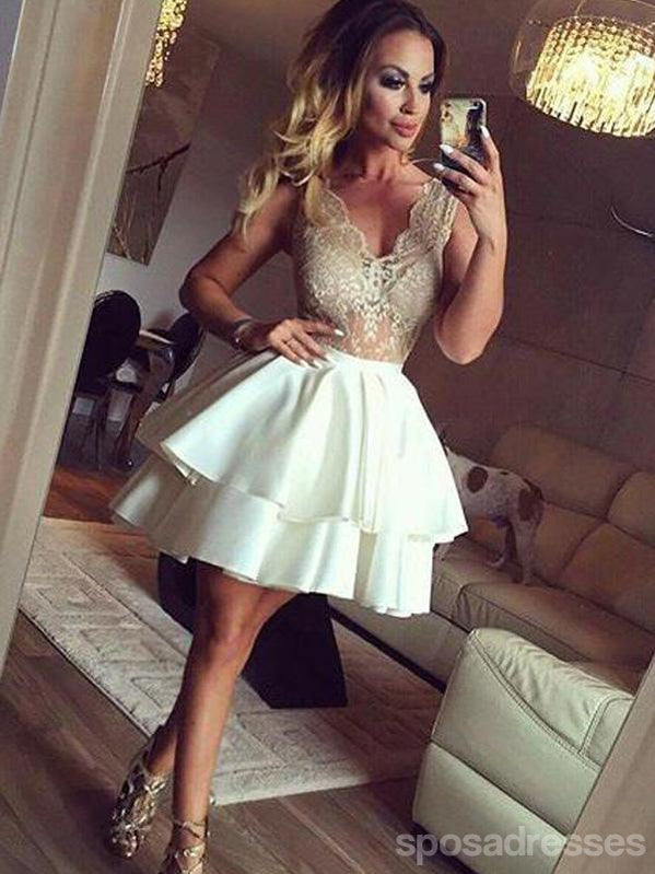 Sexy See Through Lace V Neck Short Cheap Homecoming Dresses Online, CM571