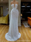 Unique Ivory Mermaid Deep V-neck Cheap Long Prom Dresses,13007