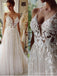 Ivory A-line Spaghetti Straps V-neck Handmade Lace Wedding Dresses,WD787