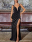 Sexy Black Sheath V-neck High Slit Cheap Long Prom Dresses Online,13079