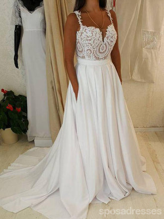 Two Straps Sweetheart Lace A-line Cheap Wedding Dresses Online, WD334