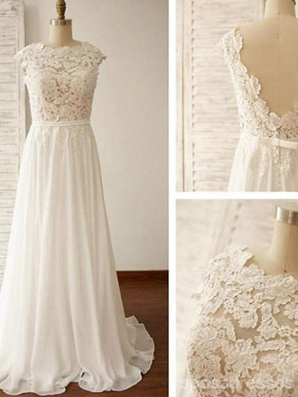 Sexy Backless See Thourgh Lace Cap Sleeve Beach Wedding Bridal Dresses, WD283