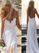 Simple Spaghetti White Lace Side Slit Wedding Dresses For Beach Wedding, WD0047