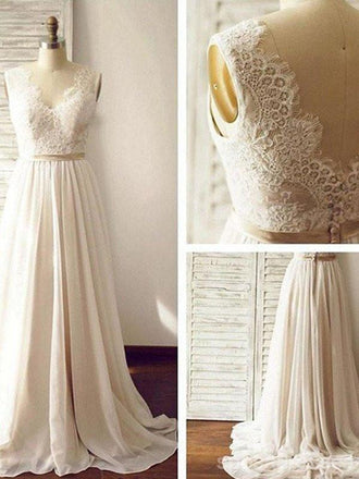 A-line Floral Applique Beach Wedding Dresses Backless Wedding Gown WD467