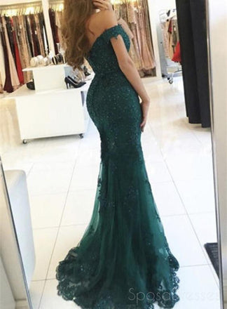 Off Shoulder Burgundy Lace Beaded Evening Mermaid Prom Dresses, Long Sexy Prom Dresses 17132