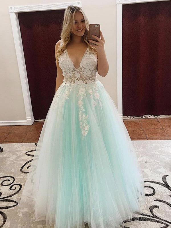 See Through V Neck Mint Lace Applique Long Evening Prom Dresses, Cheap SposaDresses See Through V Neck Mint Lace Applique Long Evening Prom Dresses, Cheap SposaDresses