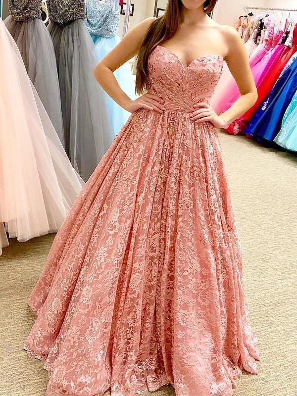 Peach Lace Beaded Sweetheart A-line Cheap Evening Prom Dresses, Sweet SposaDresses Peach Lace Beaded Sweetheart A-line Cheap Evening Prom Dresses, Sweet SposaDresses