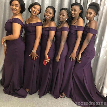Simple Mermaid Off Shoulder Purple Cheap Long Bridesmaid Dresses Online,WG1176