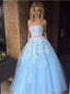 Straight Lace Beaded Blue A-line Long Evening Prom Dresses, Cheap Sweet 16 Dresses, 18378