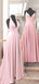 Mismatched Light Pink A-line V-neck Long Bridesmaid Dresses Gown Online,WG1126