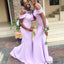 Mermaid Lilac Off the Shoulder Illusion Cheap Long Bridesmaid Gown Dresses,WG981