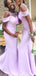 Mermaid Lilac Off the Shoulder Illusion Cheap Long Bridesmaid Gown Dresses,WG981