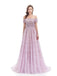 Elegant Lilac A-line Short Sleeves Off Shoulder Long Prom Dresses Online,12774