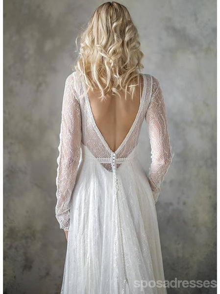 Long Sleeves Lace Backless Cheap Wedding Dresses Online, Cheap Bridal Dresses, WD543