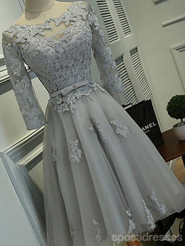 Long Sleeves Grey Lace Short Cheap Homecoming Dresses Online, CM561 SposaDresses Long Sleeves Grey Lace Short Cheap Homecoming Dresses Online, CM561 SposaDresses