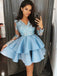 Long Sleeves Blue Lace Cheap Short Homecoming Dresses Online, CM617