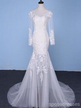 Long Sleeve Detachable Skirt Lace Mermaid Wedding Bridal Dresses, Cheap Custom Made Wedding Bridal Dresses, WD275