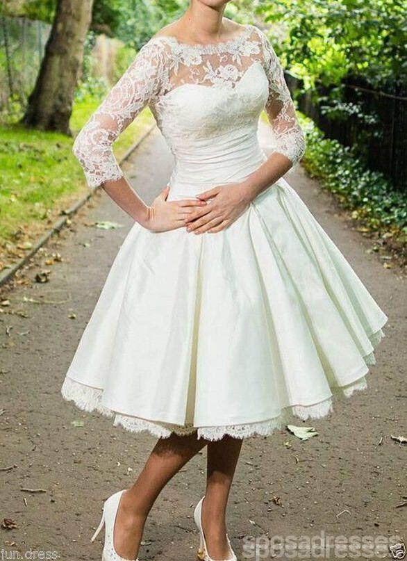 Cheap Long Sleeve Lace Illusion Short Wedding Dresses Online, WD333 SposaDresses Cheap Long Sleeve Lace Illusion Short Wedding Dresses Online, WD333 SposaDresses