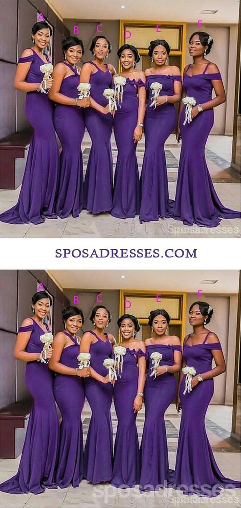 Mismatched Purple Mermaid Cheap Long Cheap Bridesmaid Dresses Online, WG646