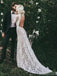 Long Sleeves High Neck Backless Lace Boho Wedding Dresses, Mermaid Wedding Gown, WD704