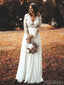 Long Sleeves See Through Beach Wedding Dresses, Chiffon Wedding Gown, WD695